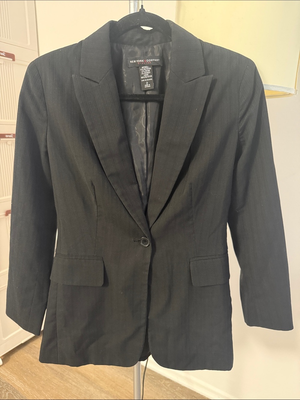 New York & Company Black Pinstripe Single-Button Blazer